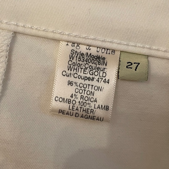 NWT! Rag & Bone Ivory Gold Lambskin Lamb Leather Trim Jeans 27 Intermix - Picture 4 of 16
